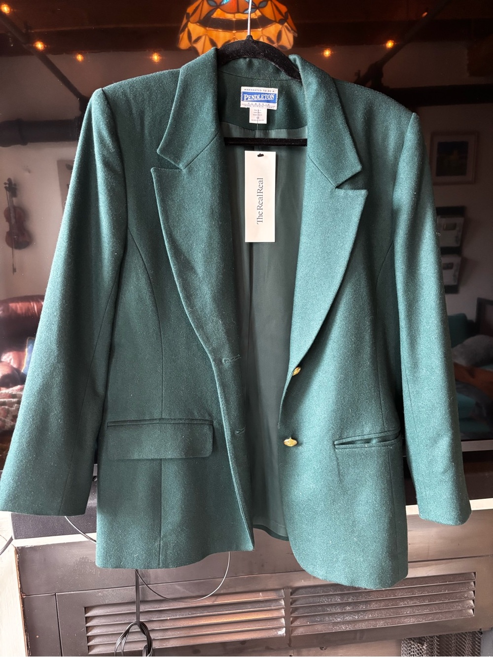 Pendleton Gemstone Green Women’s Wool Blazer with Gold Buttons